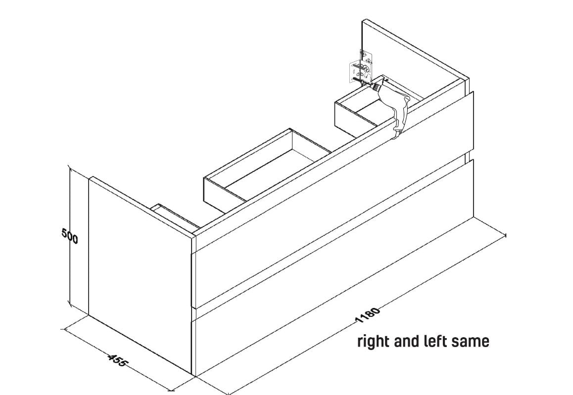 Badkamermeubelset Wastafelkast Sally 120 x 45 greeploos 2 laden softclose Garda Hout incl. wastafel