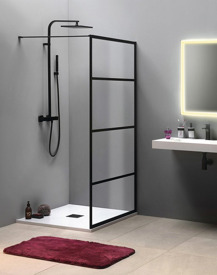 Inloopdouche douchewand 100x200 Cure Mat Zwart zwart met anti-kalk coating