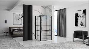 Detail van glas en mat zwart van Rea Molier douchecabine