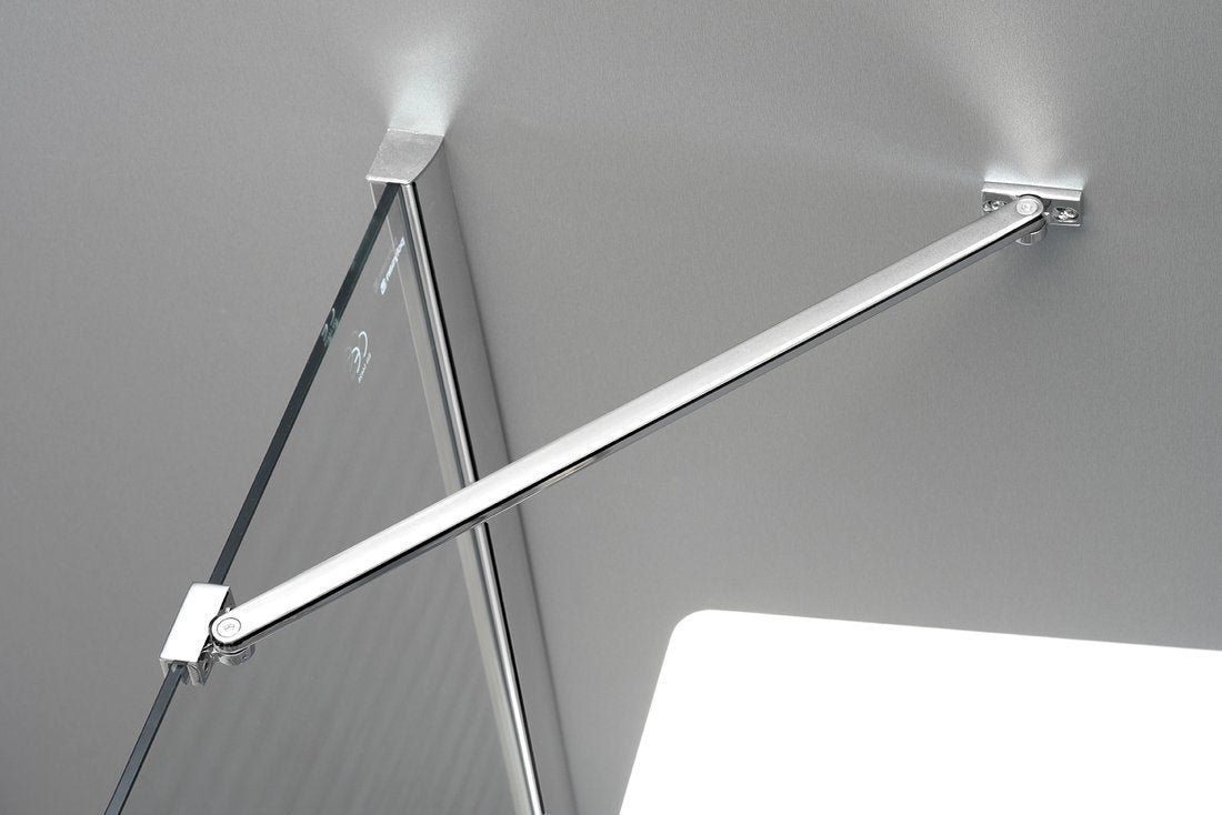Detail van glas en chroom van Polysan Rechthoek douchecabine