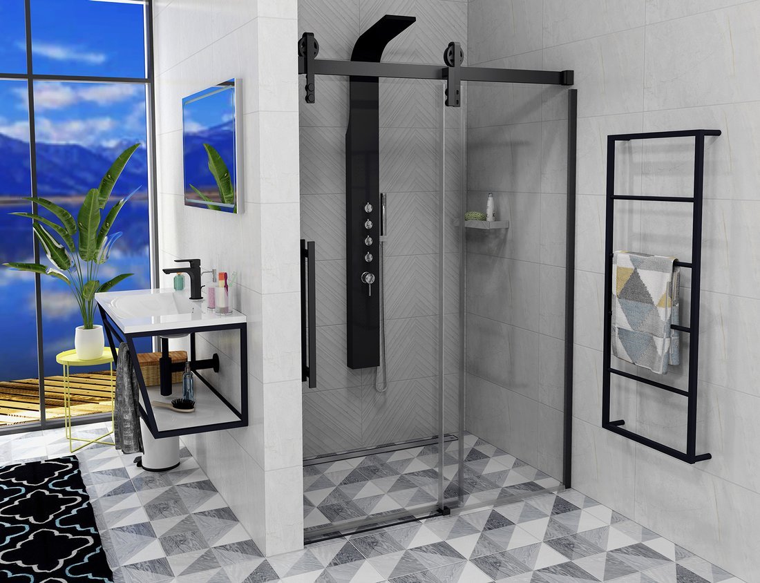 Douche schuifdeur 120cm mat zwart profiel Volcano antikalk
