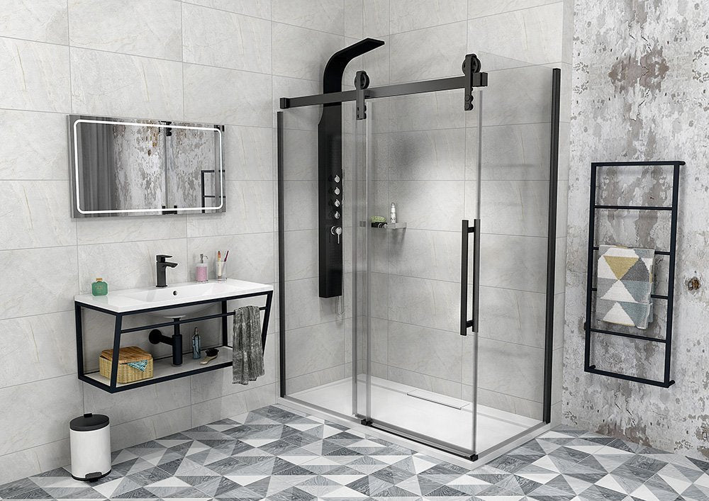 Douche schuifdeur 120cm mat zwart profiel Volcano antikalk