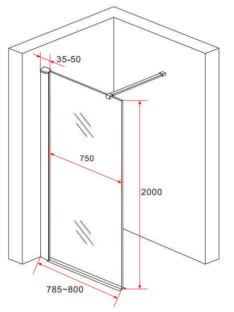 Inloopdouche douchewand 80x200cm getint rookglas mat zwart profiel antikalk