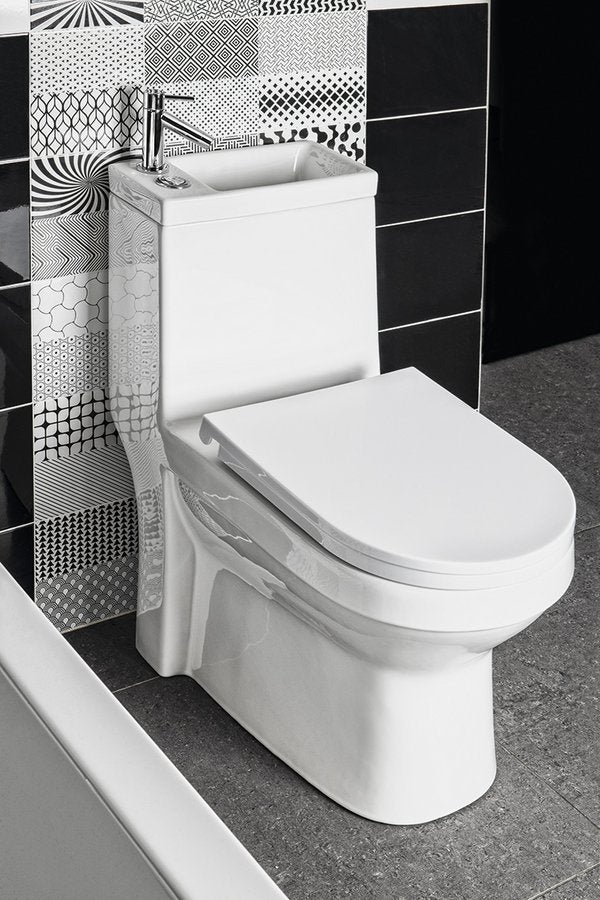 Aqualine Duoblok Sapho Hygie Met Ingebouwde Fontein Soft Close Wit