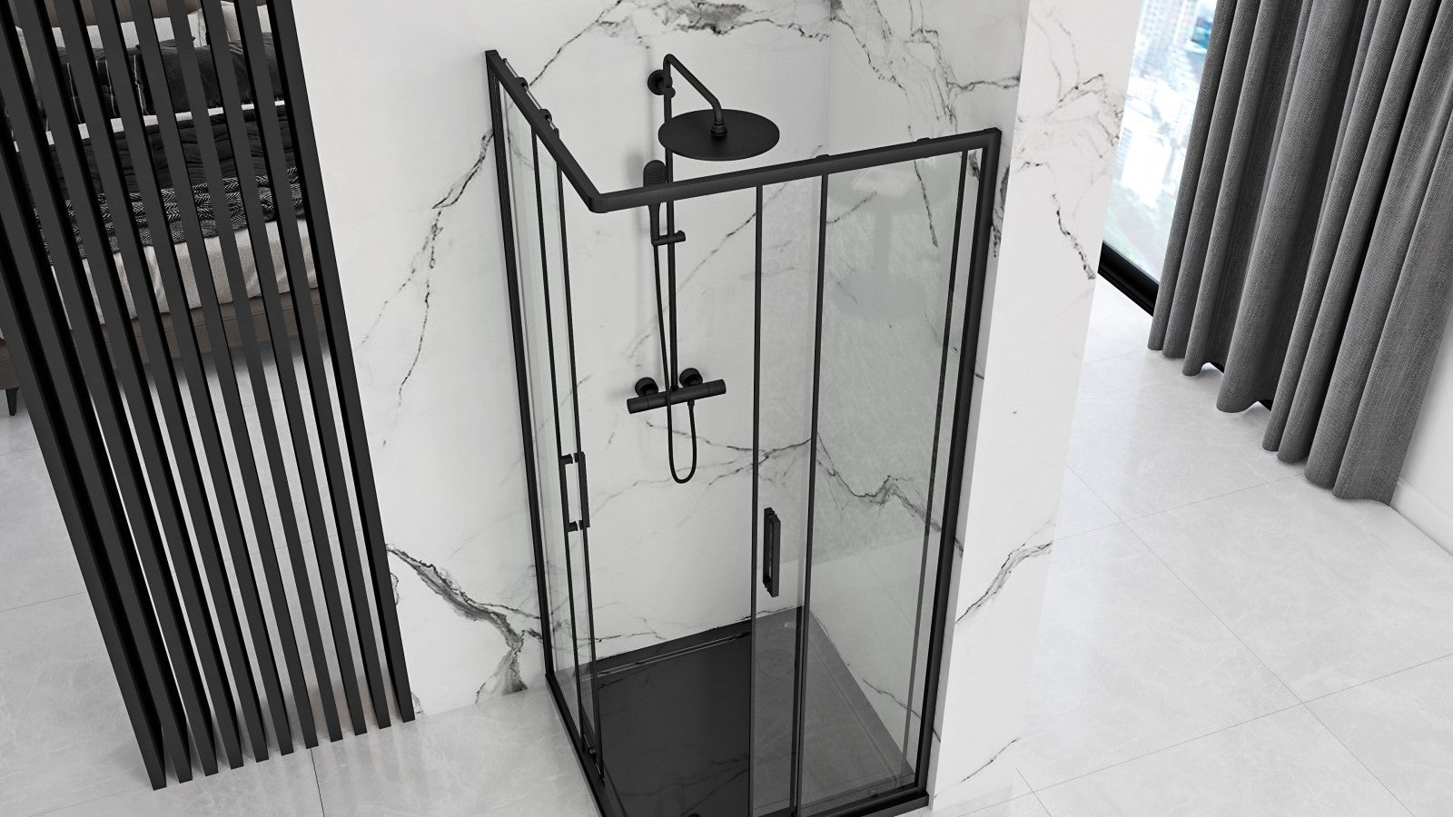 Detail van glas en mat zwart van Rea Punto douchecabine