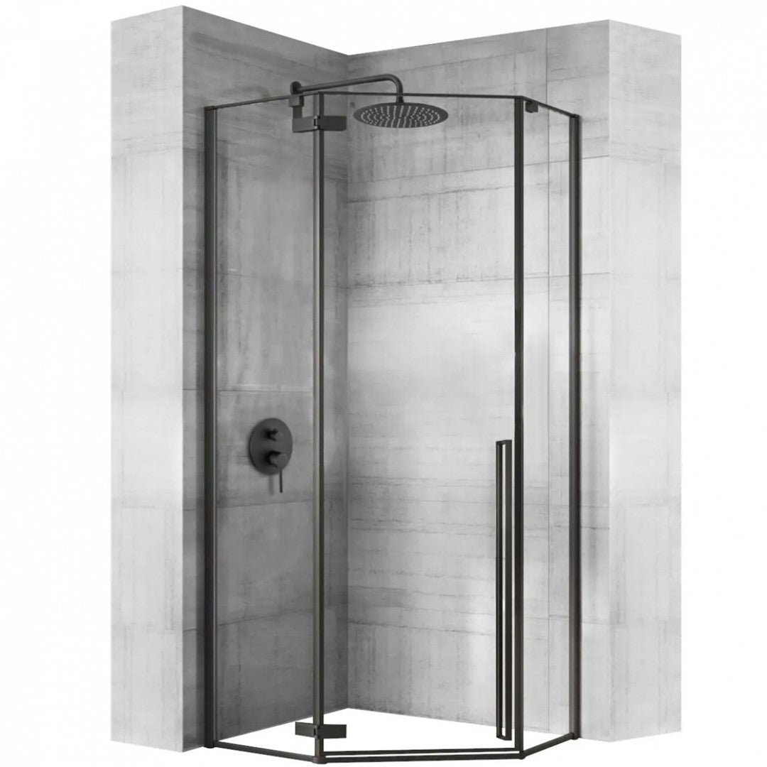 Detail van glas en mat zwart van Rea Vijfhoek Diamond douchecabine