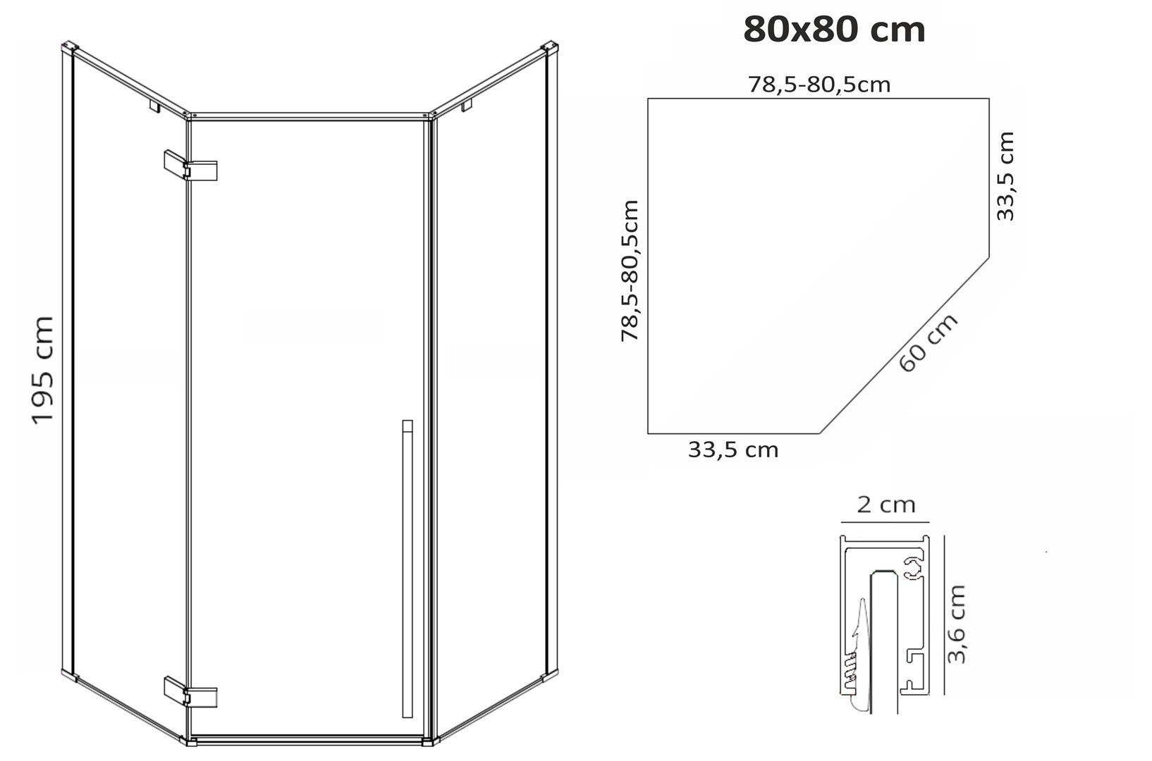 Detail van glas en mat zwart van Rea Vijfhoek Diamond douchecabine