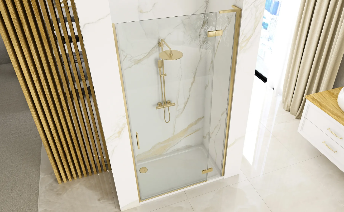 Detail van douchedeur Rea Hugo Glans Goud