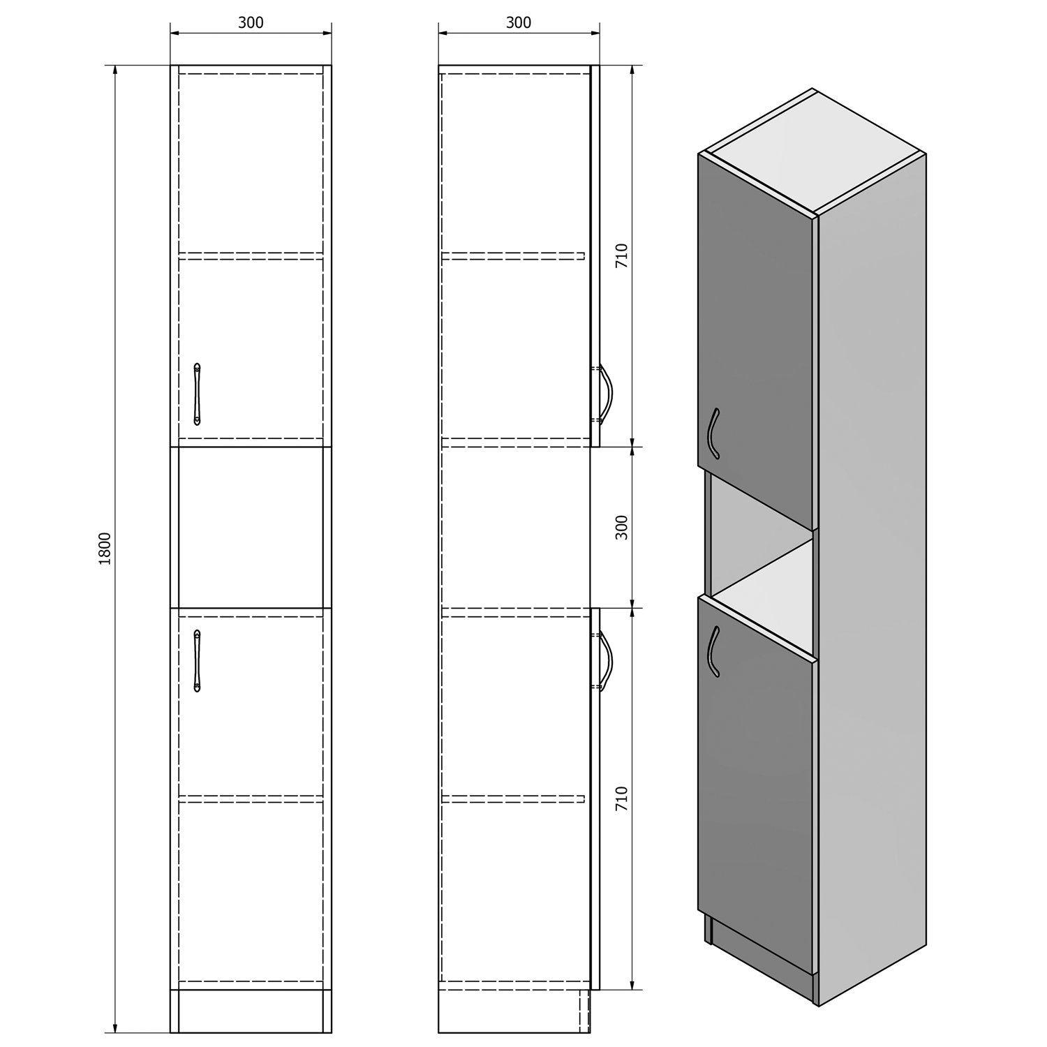 Kolomkast Hoge met twee deuren 30 x 30 x 180 cm Simplex Eco Mat wit