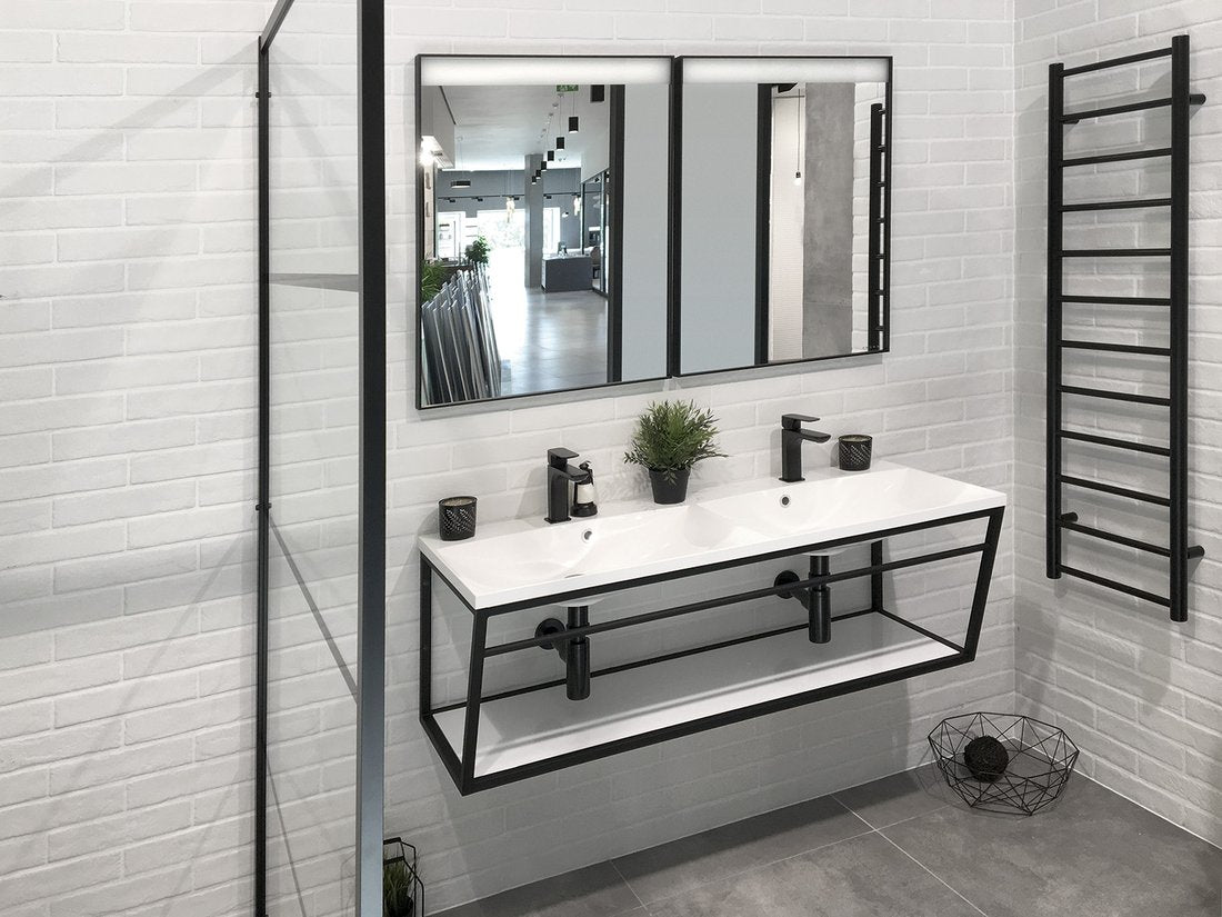 Industrieel badmeubel ophangbeugel 120x46 mat zwart met MDF plank Sapho SKA104