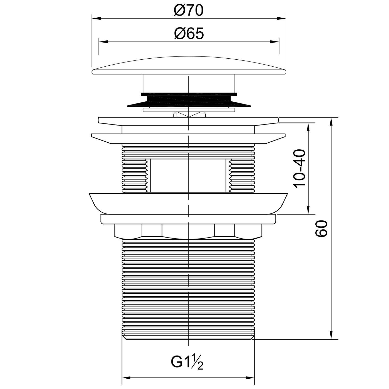 Badafvoer afvoerplug voor baden met geïntegreerde overloop 1½" Chroom