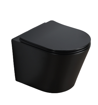 Wandtoilet Rimless Compact Mat Zwart 38X48X25 + Softclose Zitting