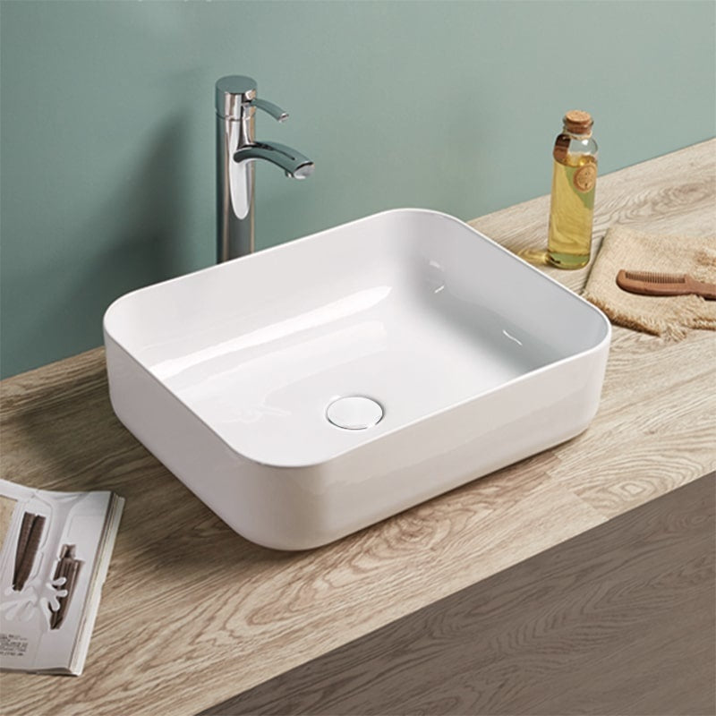 Opbouw waskom rechthoek Luzi Minerva 50x39x13 hoogglans wit incl. afvoerplug