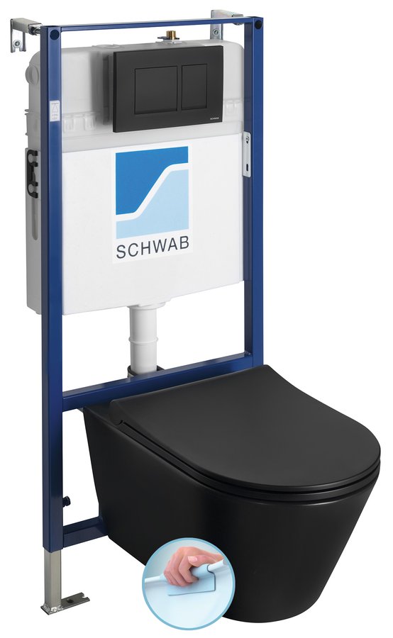 AVVA Rimless Wandtoilet WC met Inbouwframe en drukknop Mat Zwart