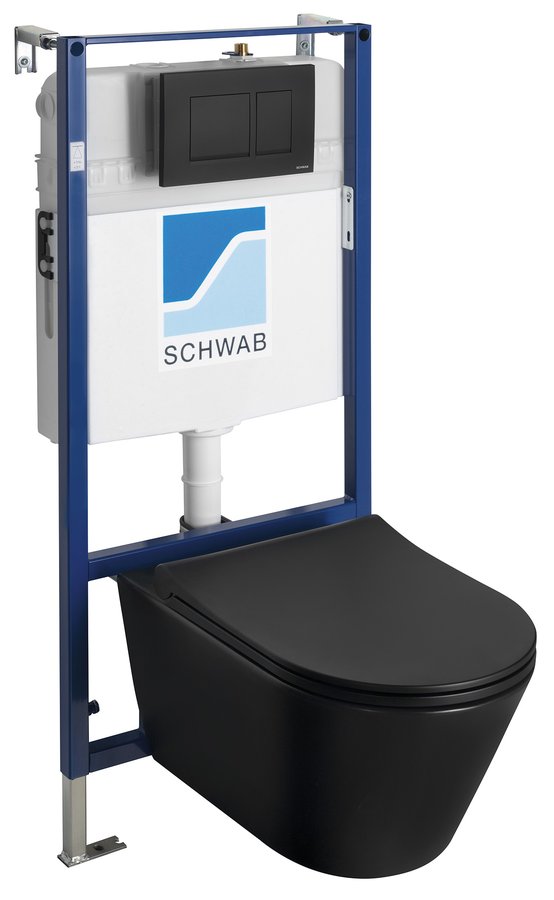 AVVA Rimless Wandtoilet WC met Inbouwframe en drukknop Mat Zwart