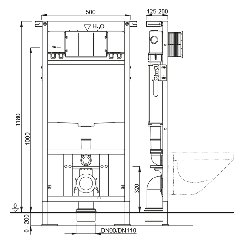 AVVA Rimless Wandtoilet WC met Inbouwframe en drukknop