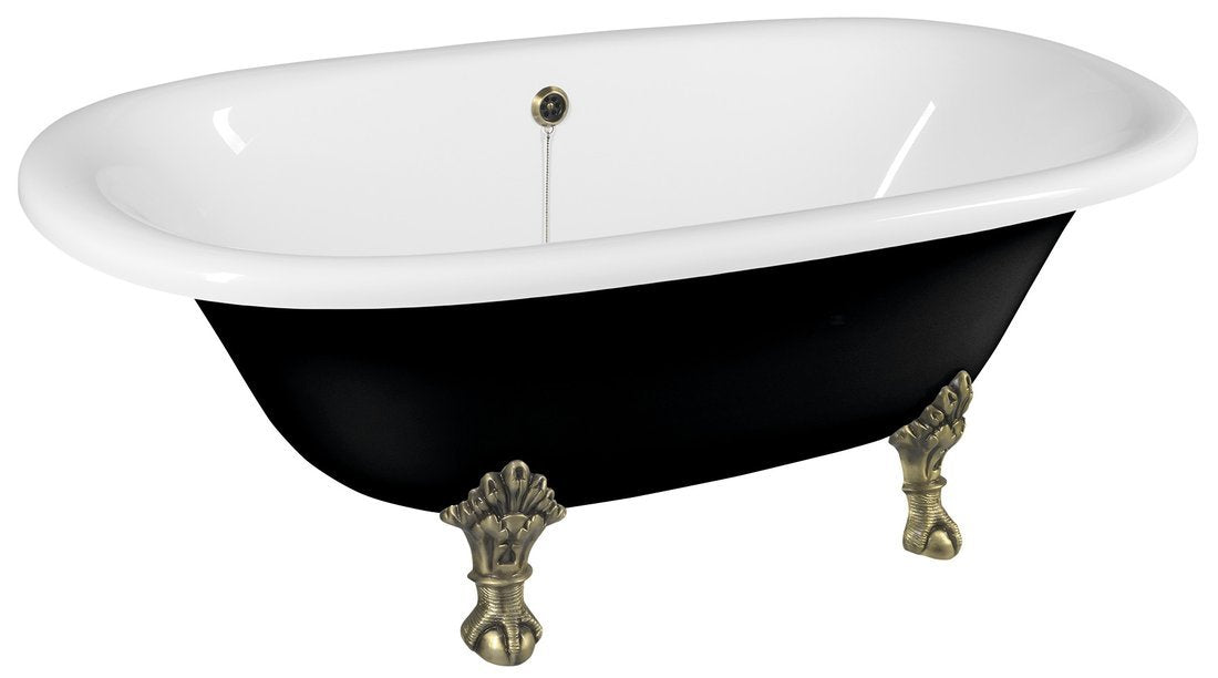 Vrijstaand Bad Regata 175 x 85 cm, Zwart/Wit, met Bronzen Pootjes