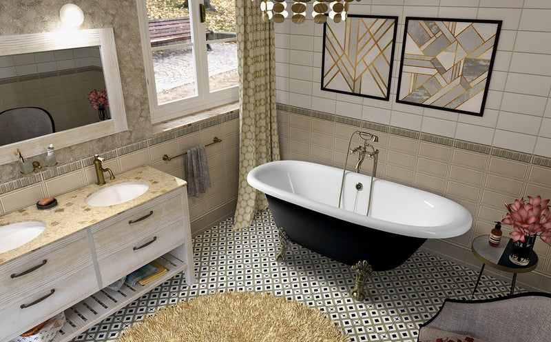 Vrijstaand Bad Regata 175 x 85 cm, Zwart/Wit, met Bronzen Pootjes