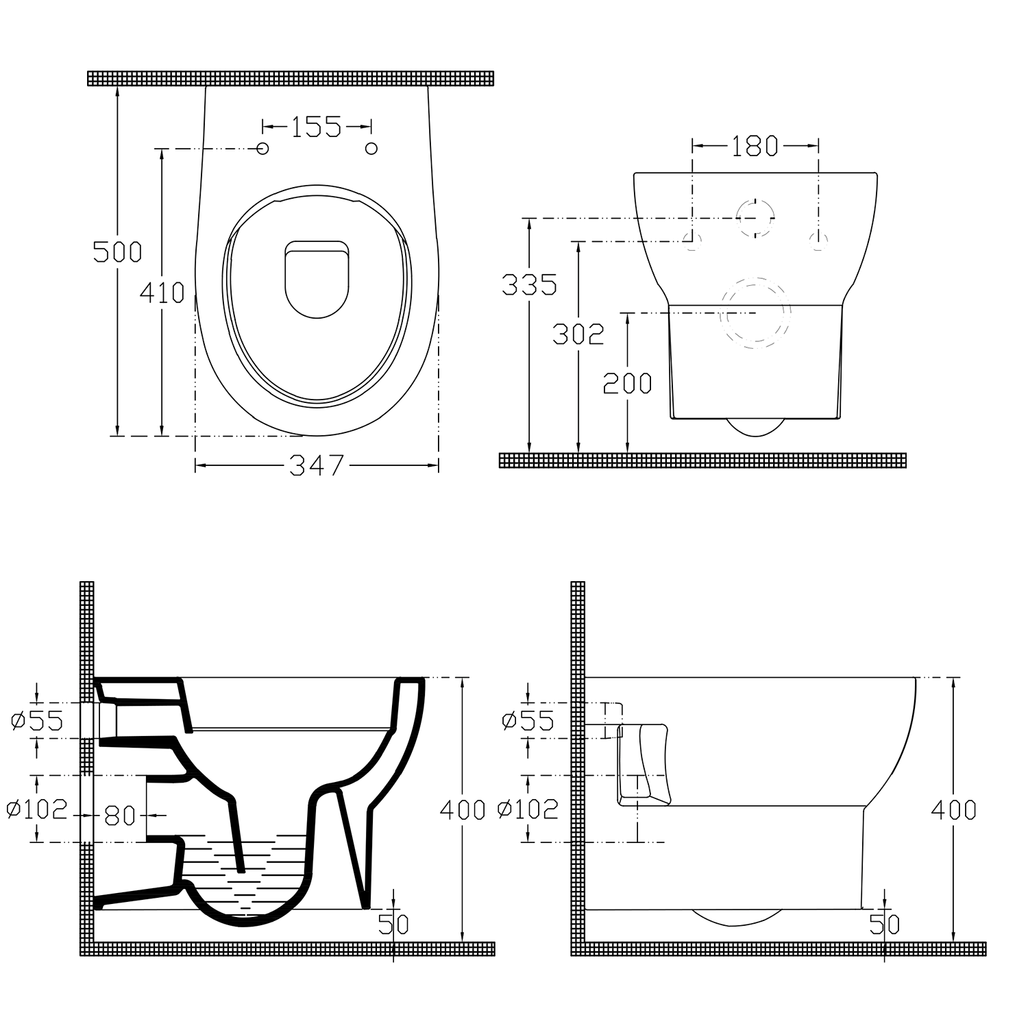 ABSOLUTE Rimless Wandtoilet Compleet met Schwab Inbouwframe Wit