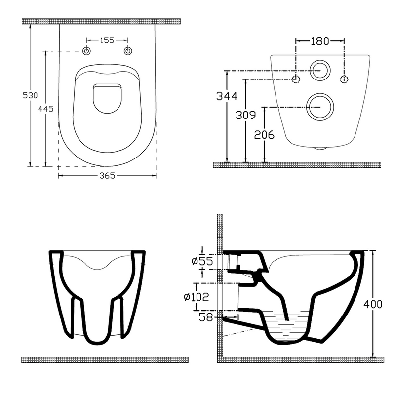 INFINITY Rimless Hangend Toilet 36,5x53cm Mint Groen