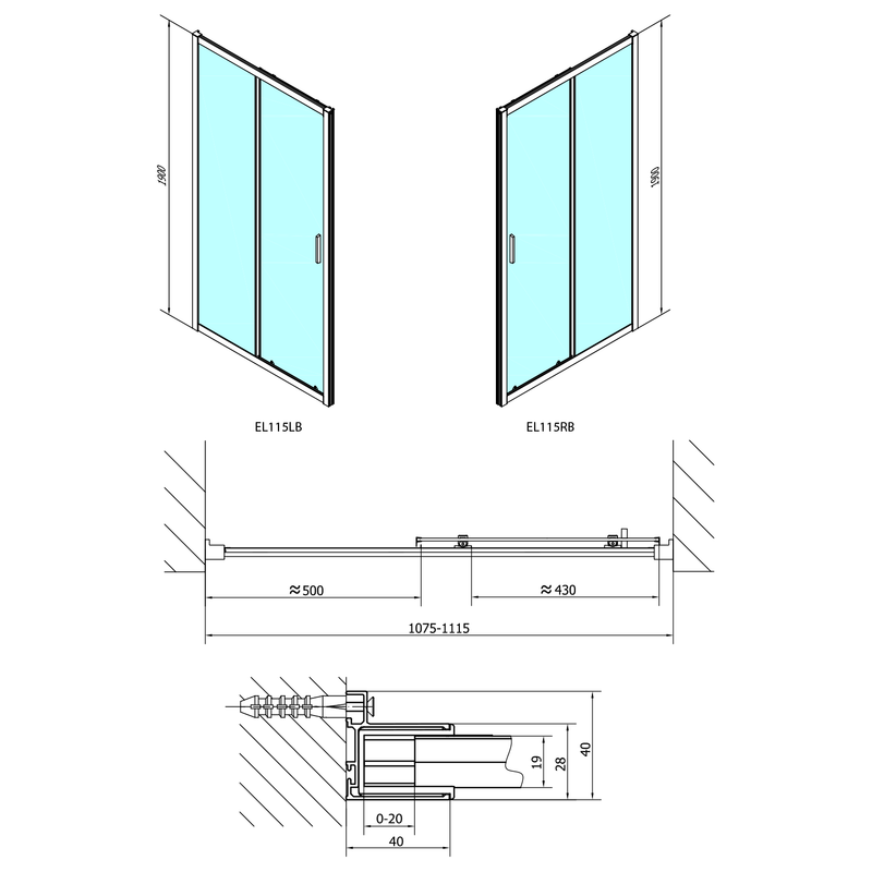 Douche Schuifdeur Easy Mat Zwart 110x190 cm