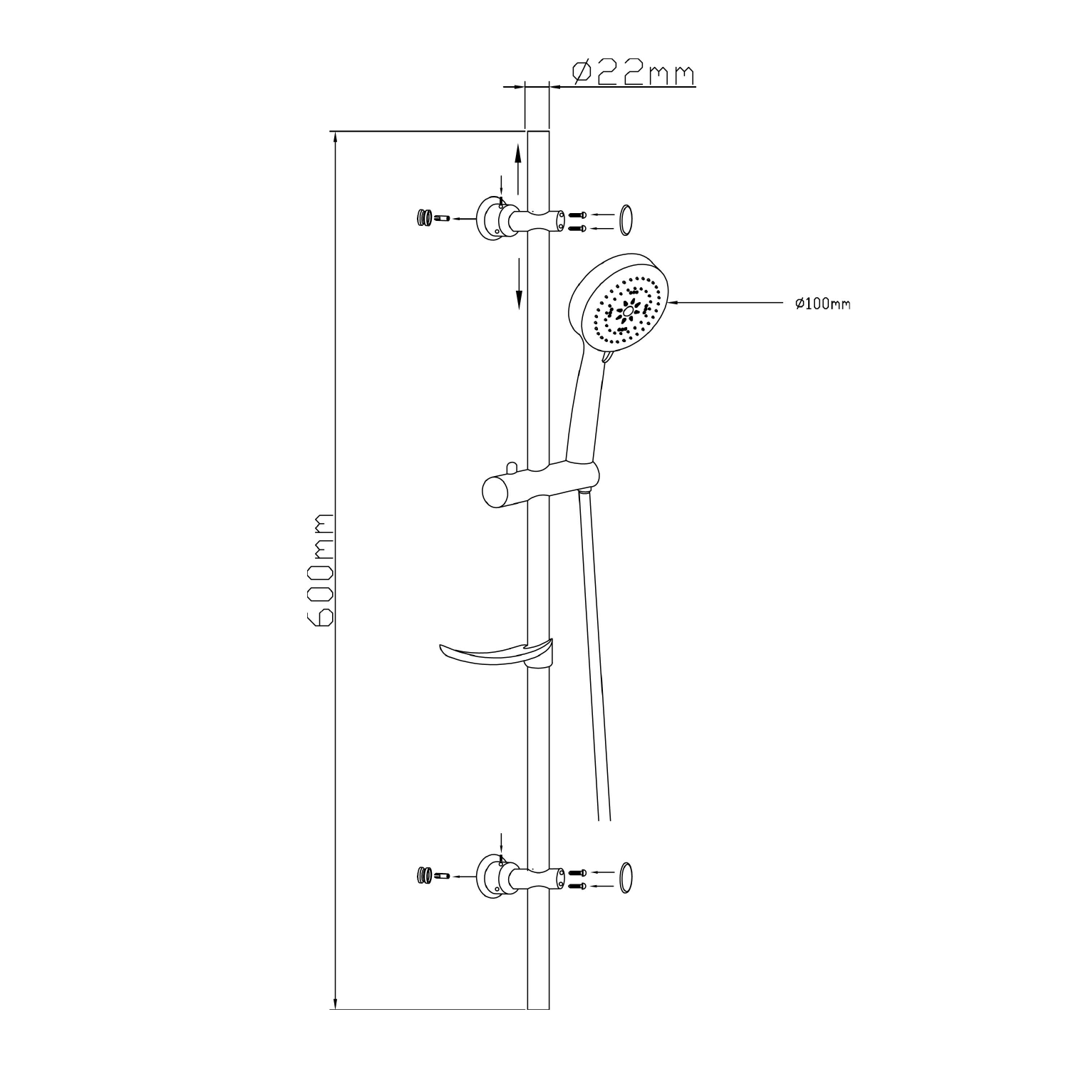 Aqualine Glijstang met Handdoucheset 60 cm Chroom