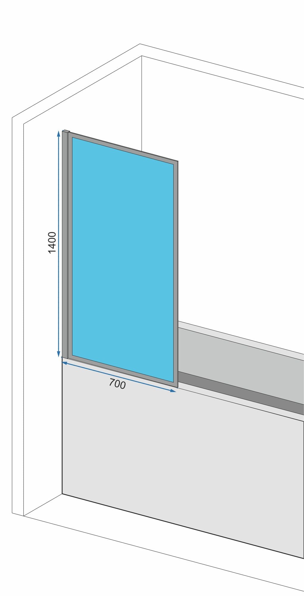Badscherm Rea Lagos 70x140 cm Mat Zwart Geruit