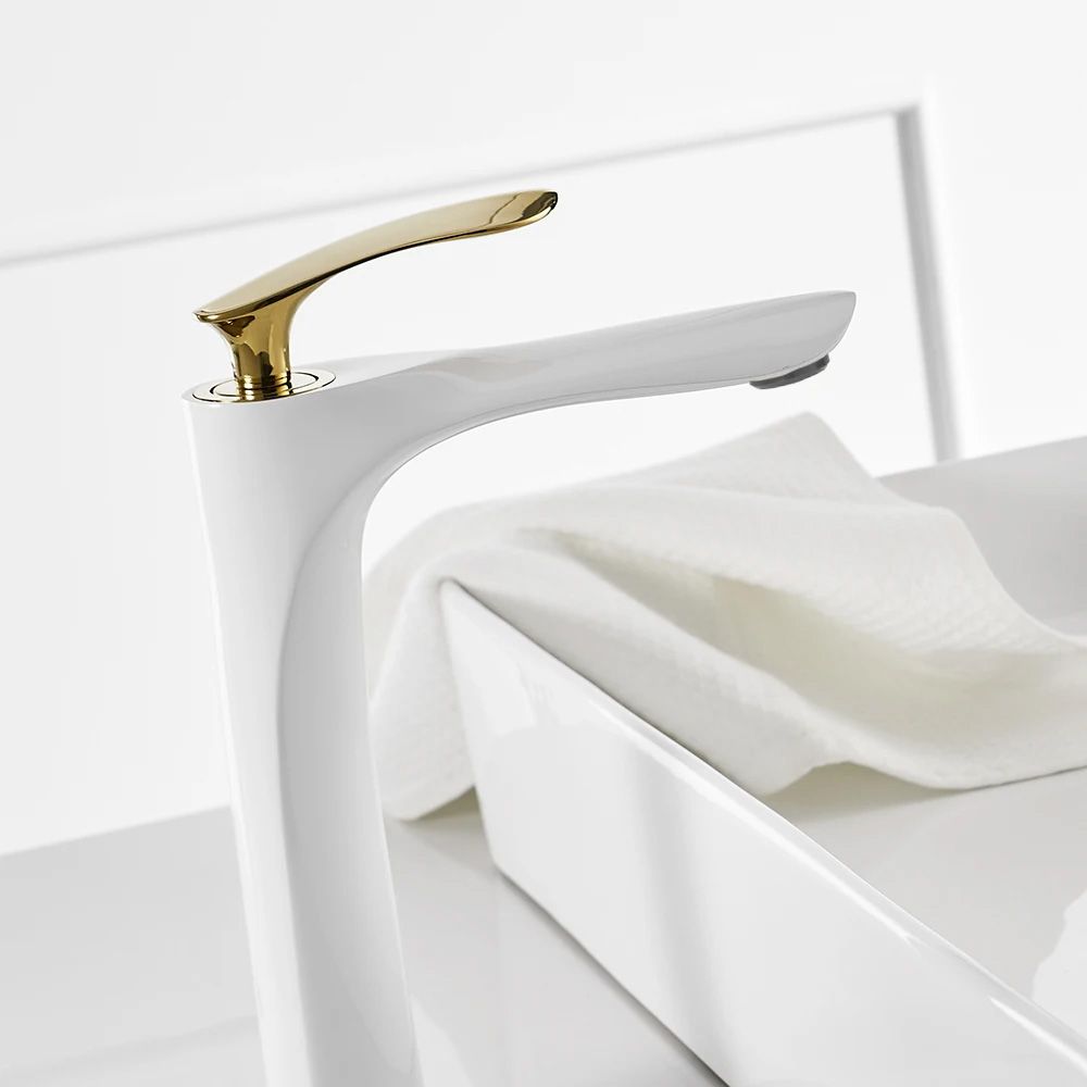 Wastafelkraan Rea Orbit White/Gold High