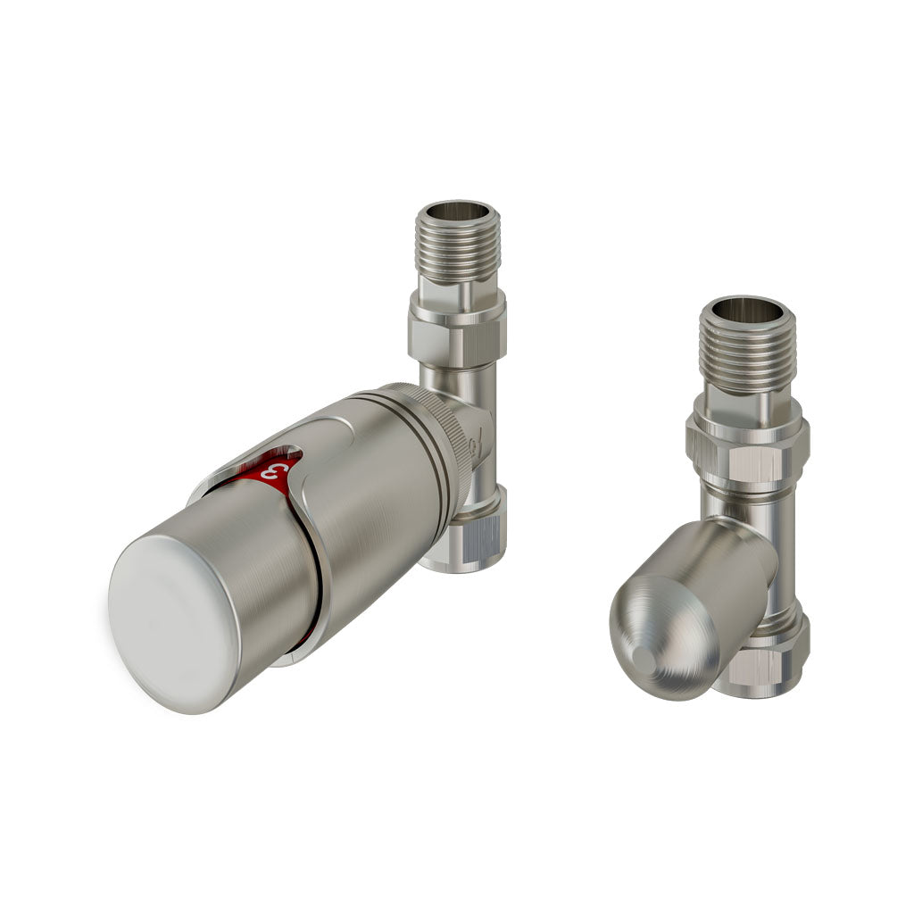 Eastbrook Valve Radiator Aansluitset Recht Met Thermostaat 15mm Geborsteld Nikkel