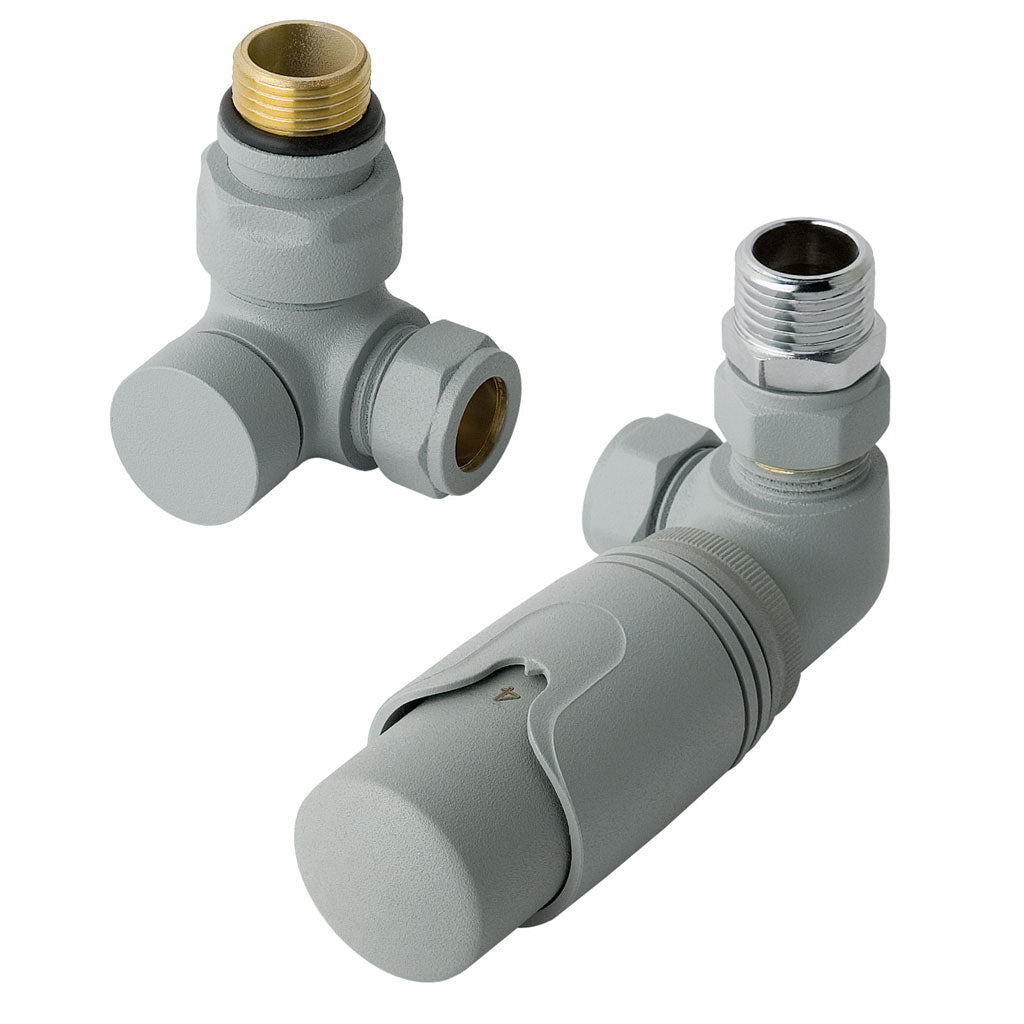 Eastbrook Valve Radiator Aansluitset Haaks Gedraaid Met Thermostaat 15mm Mat Grijs