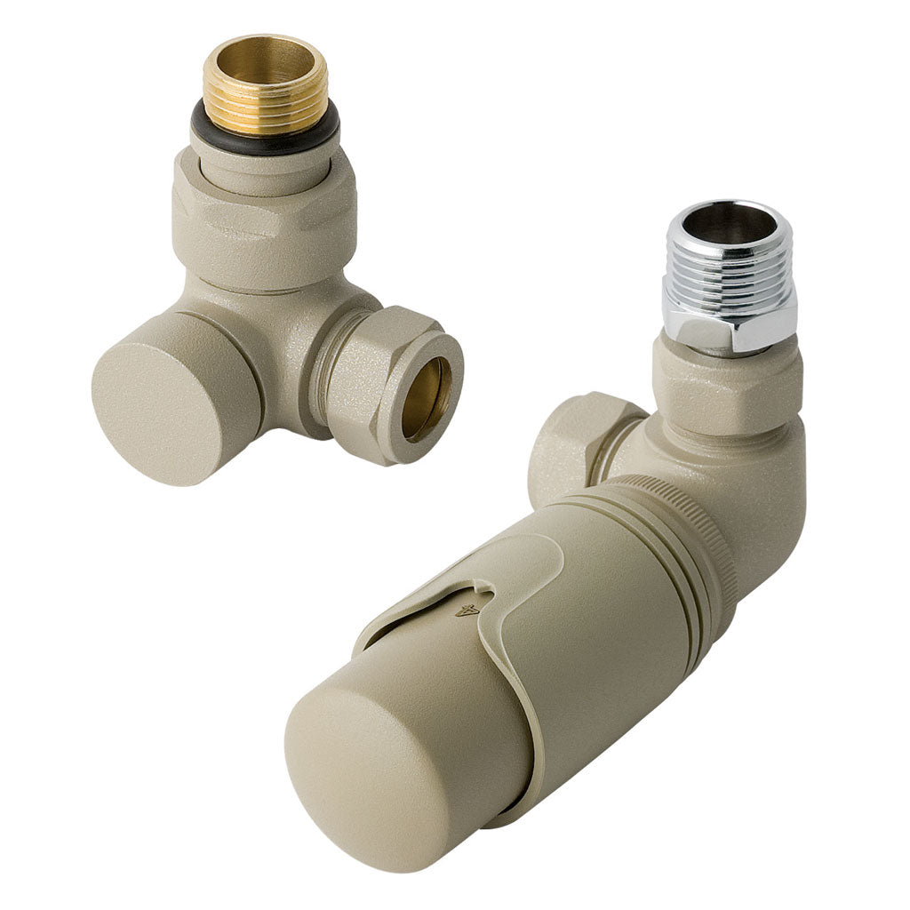 Eastbrook Valve Radiator Aansluitset Haaks Gedraaid Met Thermostaat 15mm Mat Cappuccino