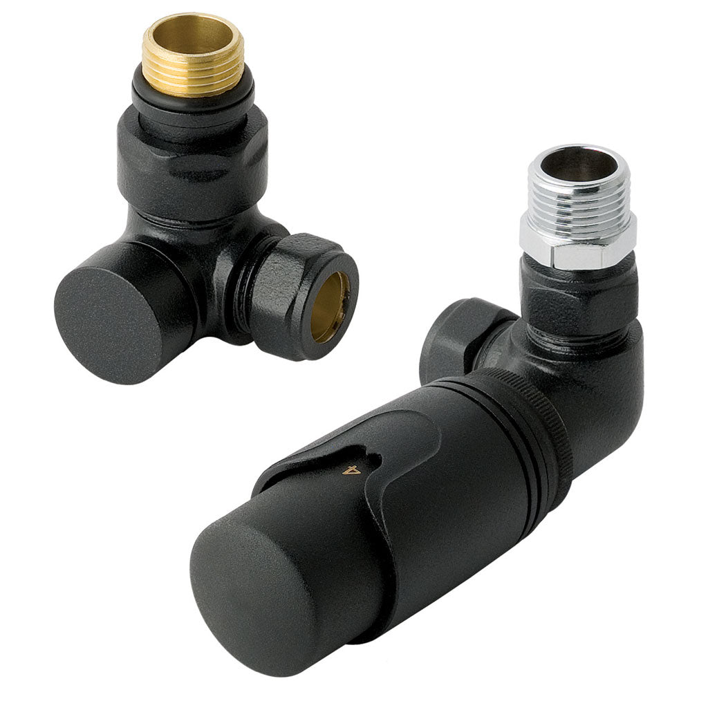 Eastbrook Valve Radiator Aansluitset Haaks Gedraaid Met Thermostaat 15mm Mat Zwart