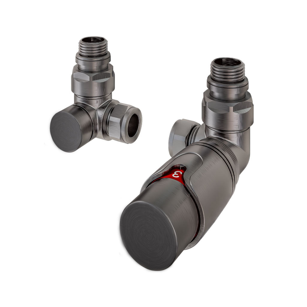 Eastbrook Valve Radiator Aansluitset Haaks Gedraaid Met Thermostaat 15mm Gun Metal