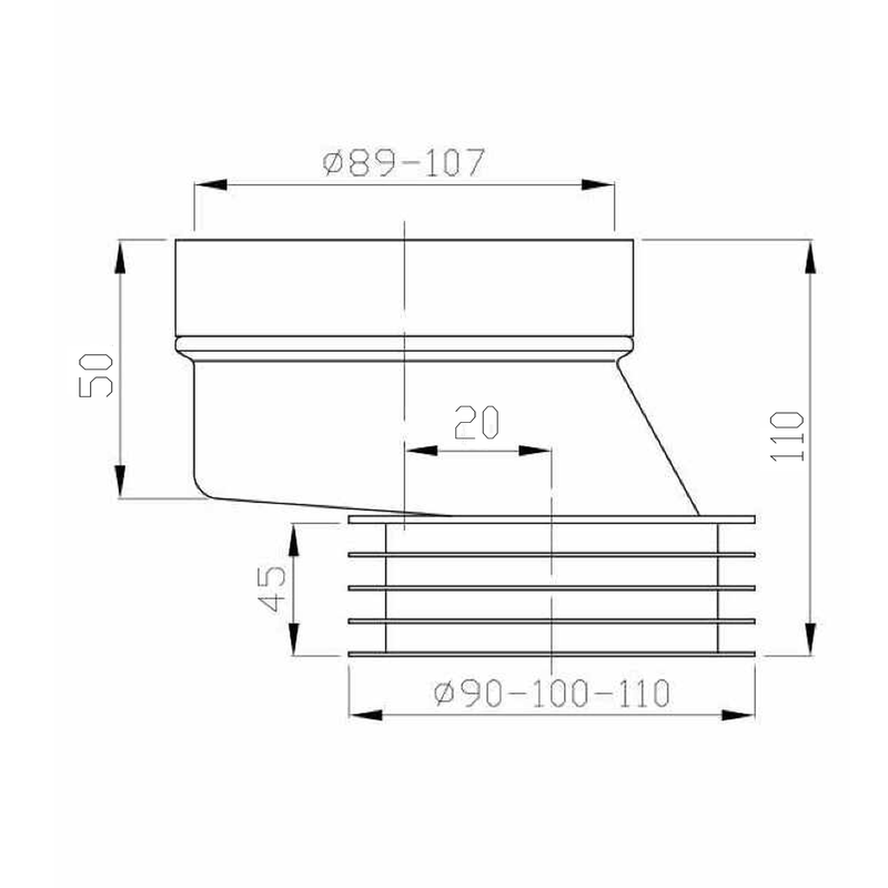 Toilet aansluiting 20mm, offset