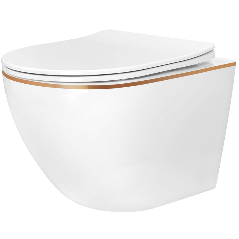 Set van Hangtoilet CARLO Mini Flat + bidet CARLO Mini White Gold Edge - View 2