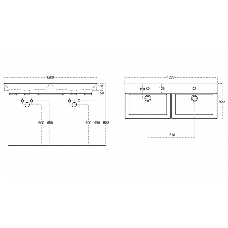 Keramische meubel wastafel Kare 120x46 cm