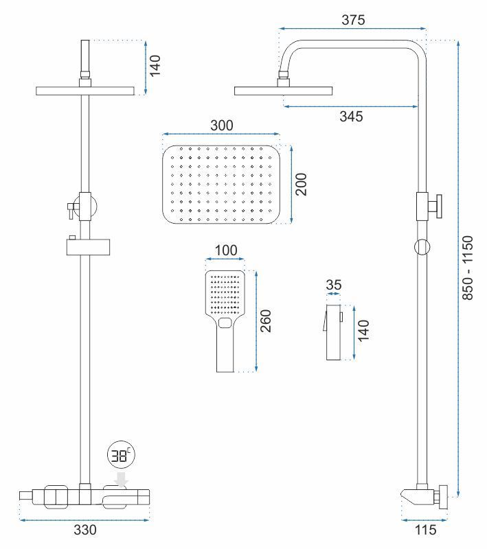 Doucheset REA ROB Brush Steel met thermostaat - View 10