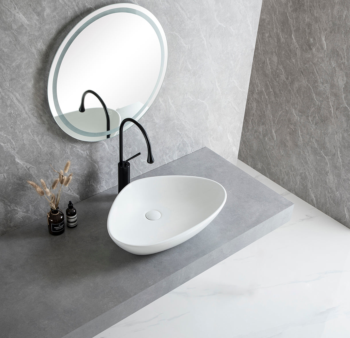 Elite waskom rond 58,5 x 39 x 14 cm keramiek glans wit – Xellanz – Glans Wit – Waskommen | Dealplein