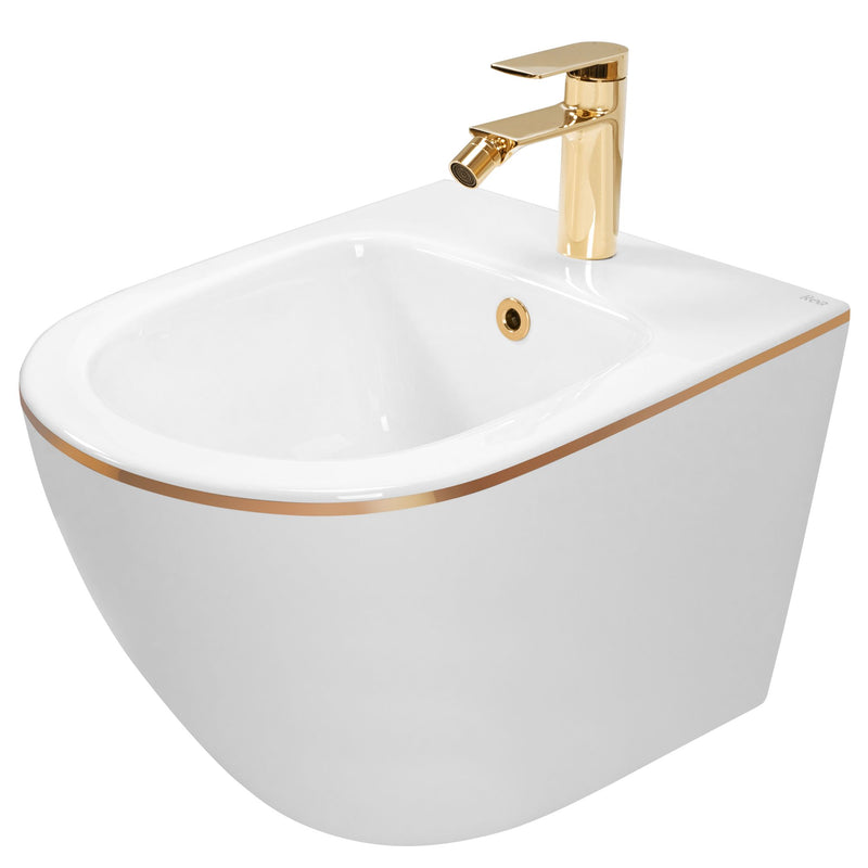 Set van Hangtoilet CARLO Mini Flat + bidet CARLO Mini White Gold Edge - View 4