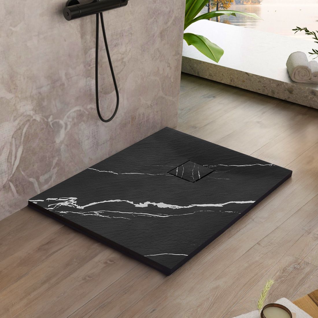 Douchebak Rea Magnum CARRARA Zwart 90 x 90