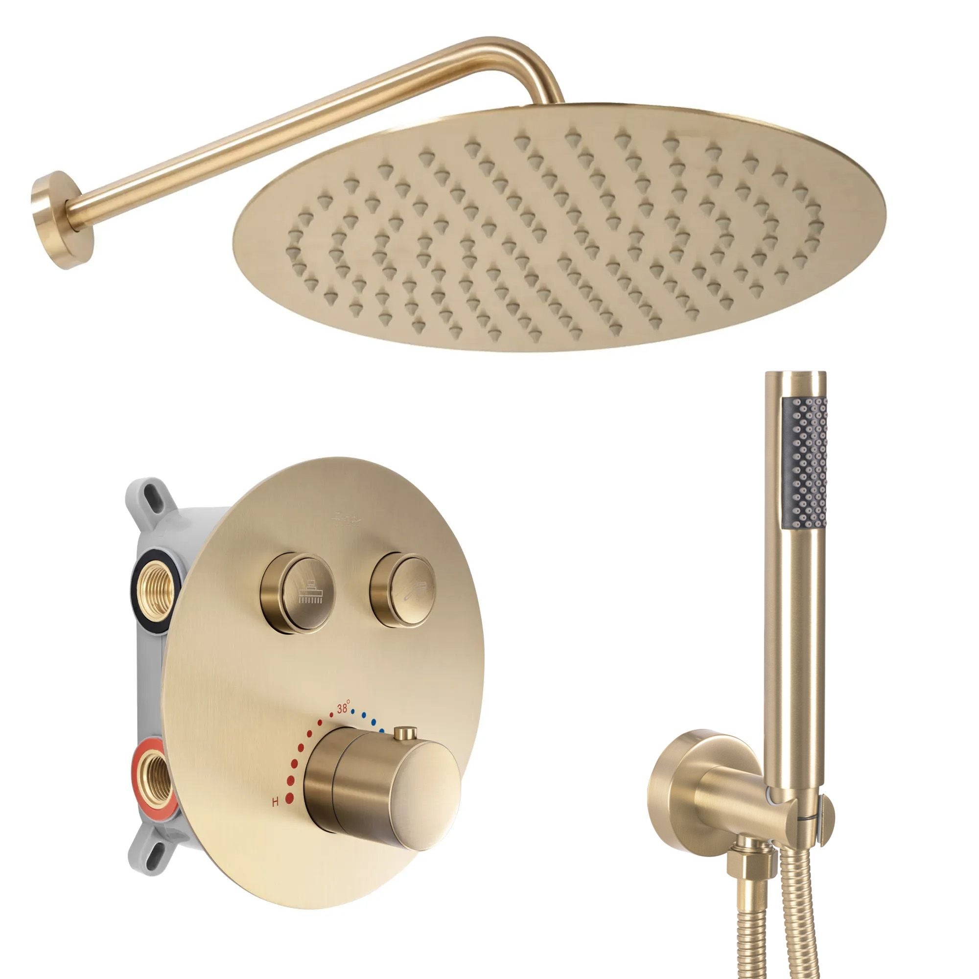 Inbouw Regendoucheset REA Lungo Geborsteld Goud met Thermostaat + Box