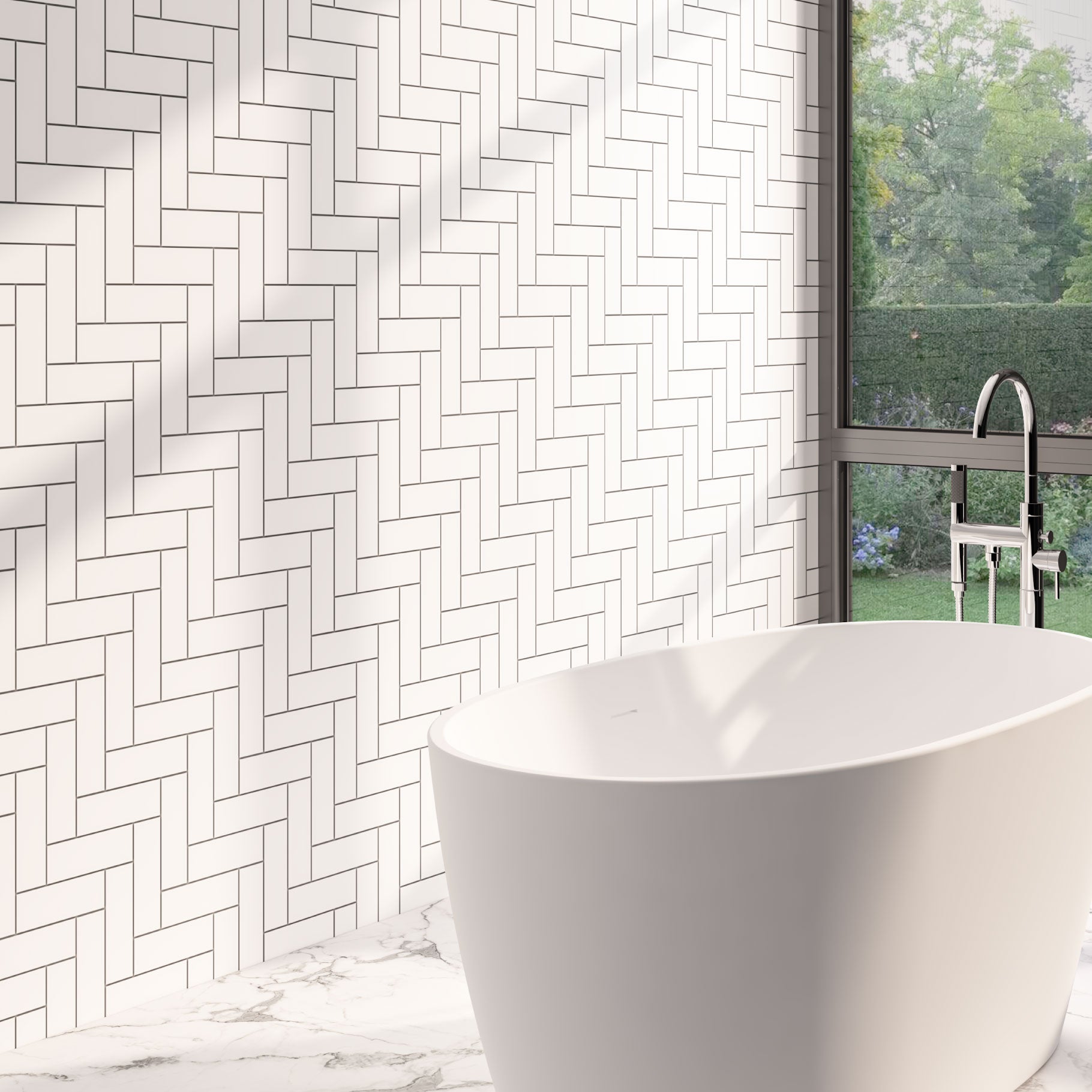 Eastbrook PVC Wandpaneel Satin 100x240 cm Witte visgraat tegellook verticaal