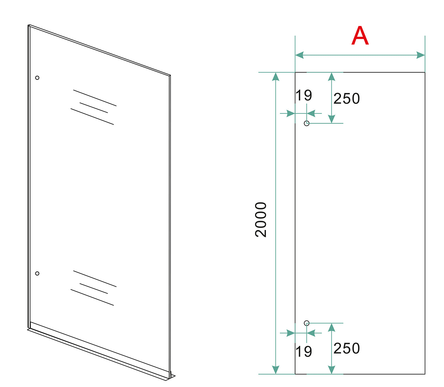 Maattekening Wiesbaden Less inloopdouche 1000 x 2000 x 8 mm nano vintage brons glas/chroom