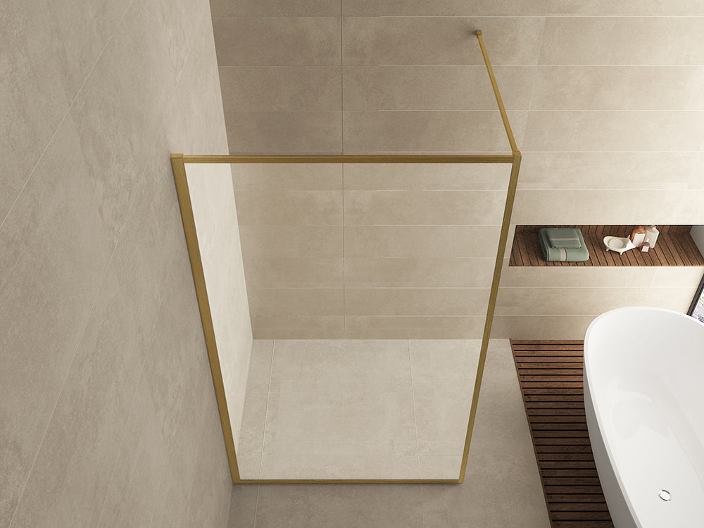 Wiesbaden Square inloopdouche 1200 x 2000 x 8 mm nano helder glas/geborsteld messing