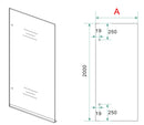 Less inloopdouche 600 x 2000 x 8 mm nano helder glas/mat wit - maattekening