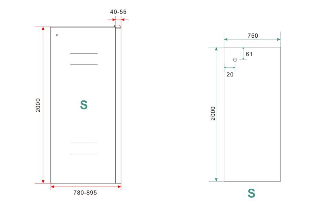 Maattekening Wiesbaden Sita inloopdouche met handdoekhouder 80x200 cm chroom/8 mm helder glas met Nano coating