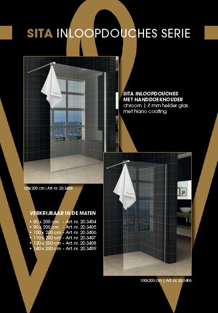 Sita inloopdouche met handdoekhouder 90x200 cm chroom/8 mm helder glas met Nano coating