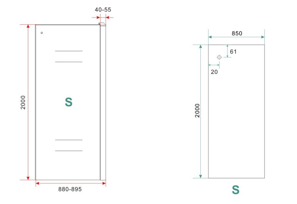 Maattekening Wiesbaden Sita inloopdouche met handdoekhouder 90x200 cm chroom/8 mm helder glas met Nano coating
