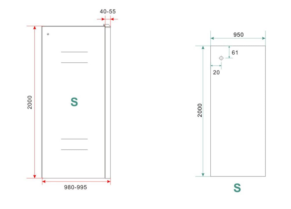 Maattekening Wiesbaden Sita inloopdouche met handdoekhouder 100x200 cm chroom/8 mm helder glas met Nano coating