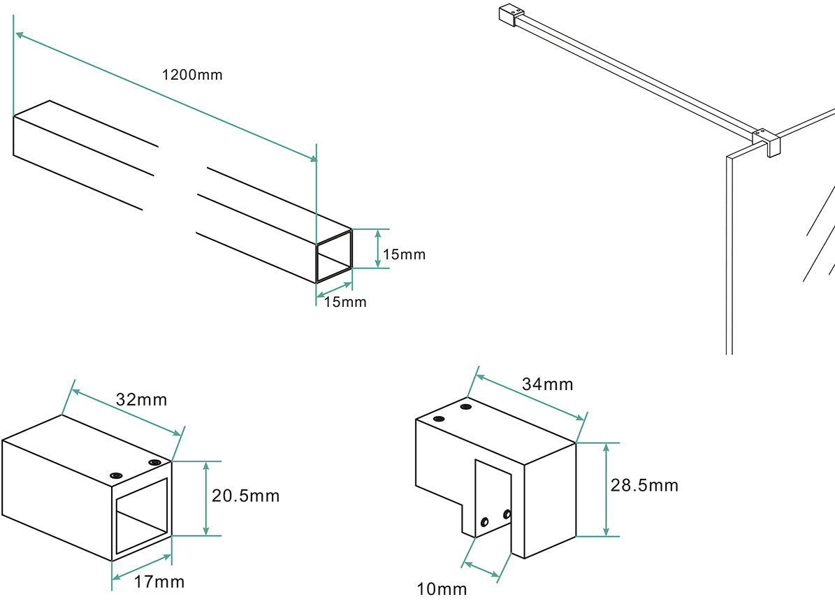 Maattekening Wiesbaden Slim stabilisatiestang 120 cm gunmetal